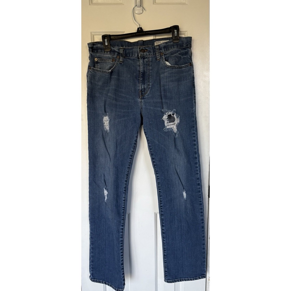 Cremieux Premium Denim Jeans Blue Medium Wash Distressed Straight Button Zip